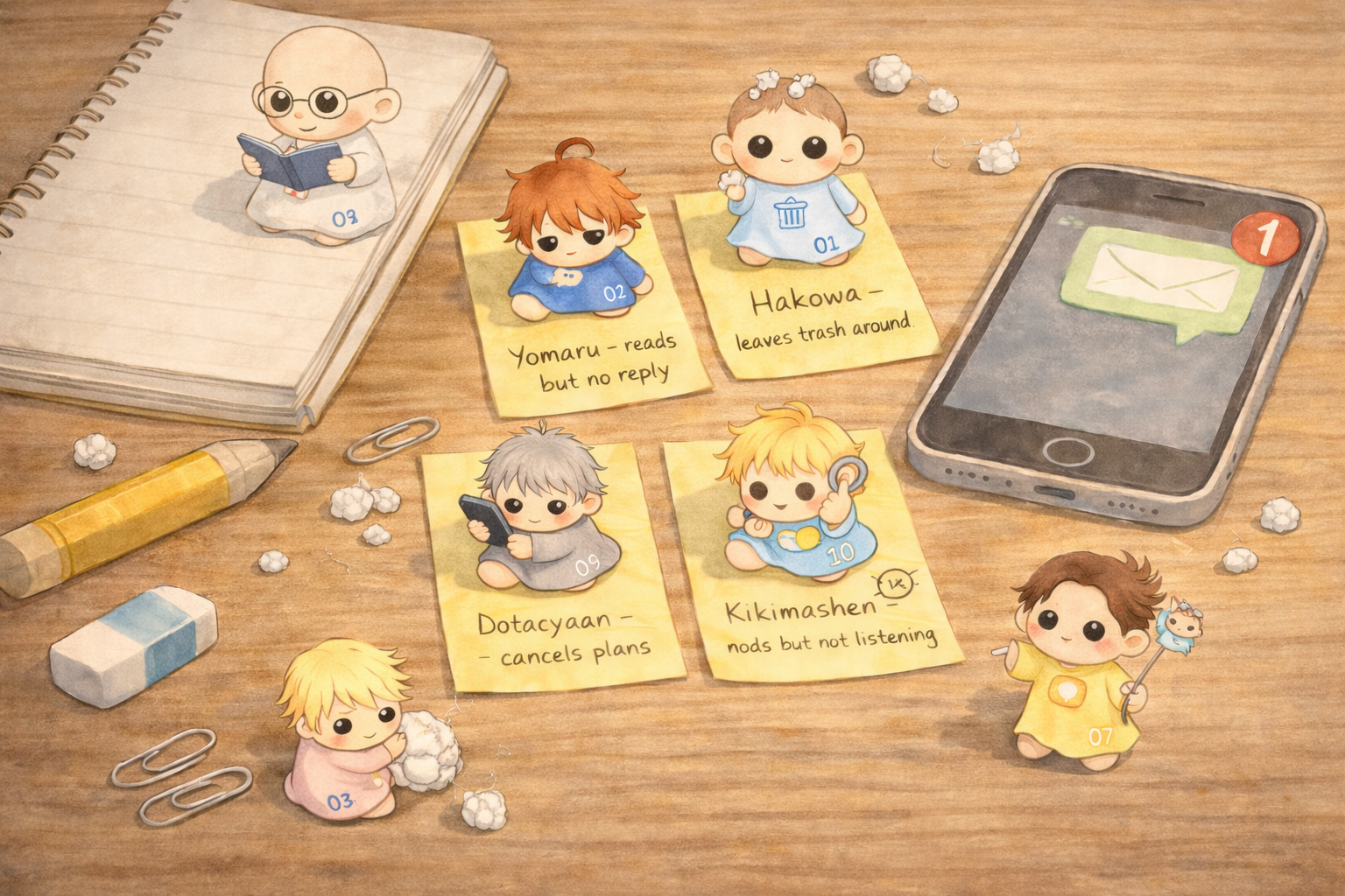 机の上にいる小人たち